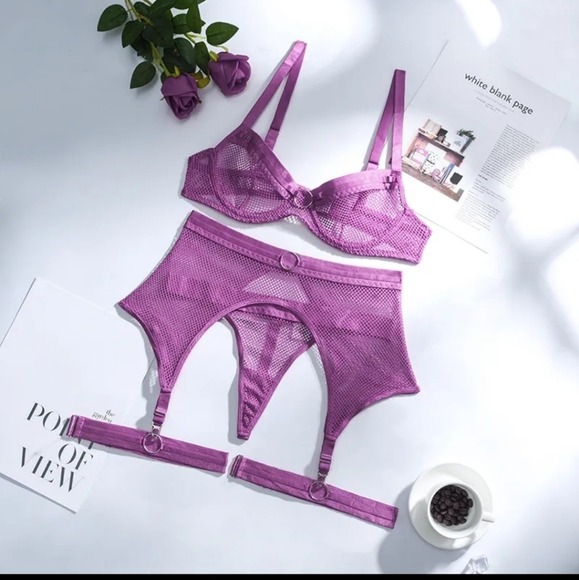 Lavender Lace 3-Piece Lingerie Set - Picture 1 of 3